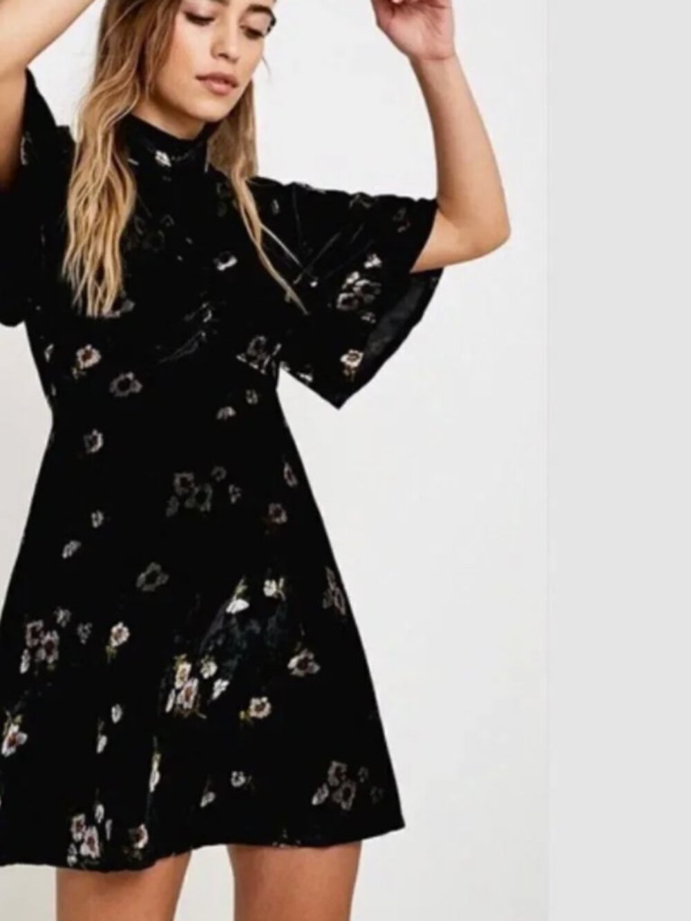 Free People 'Be My Baby' Velvet Floral Mini Dress Black Women's 0